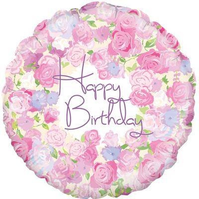 Balon foliowy Happy Birthday różowy kwiaty 18"