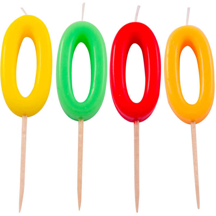 Świeczka na tort cyfra 0 Neonowe kolory 1 szt.