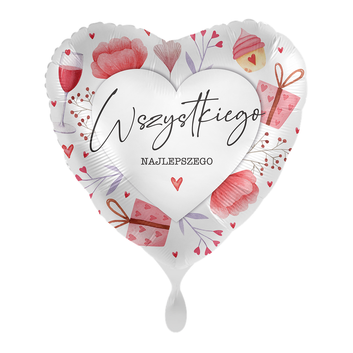 Wszystkiego Najlepszego balon foliowy serce 18 cali