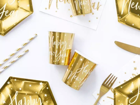 Kubeczki papierowe Happy New Year Sylwester złote 220ml 6 szt.