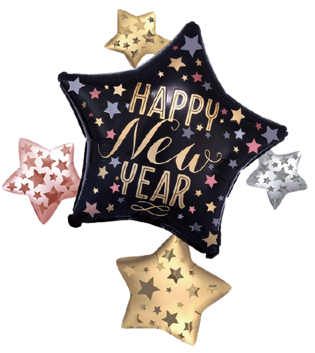 Gwiazdy Happy New Year balon foliowy SYLWESTER