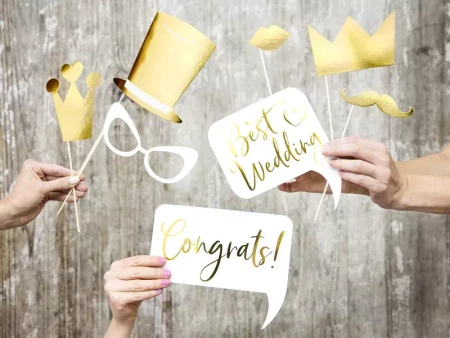 Foto rekwizyty do zdjęć ŚLUB WESELE złote 10 szt.