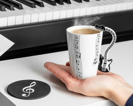Zestaw muzyka duo - Kubek GITARA ELEKTRYCZNA CZARNA + podkładka