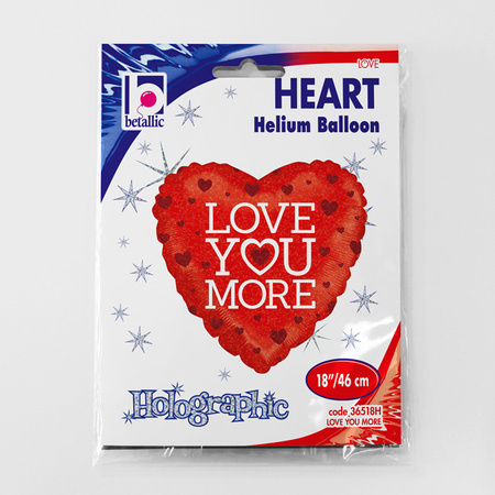Serce Love You More balon foliowy holograficzny 18"
