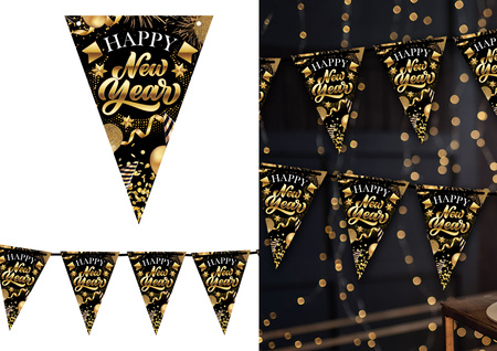 Girlanda baner Happy New Year czarny na Sylwestra czarna