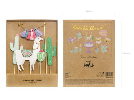 Pikery toppery LAMA kaktusy dekoracje na tort muffinki 9-20cm 5szt