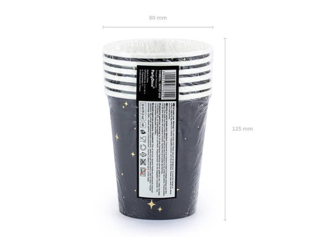 Kubeczki papierowe czarne ze złotym zdobieniem 260 ml 6 szt. Sylwester Karnawał