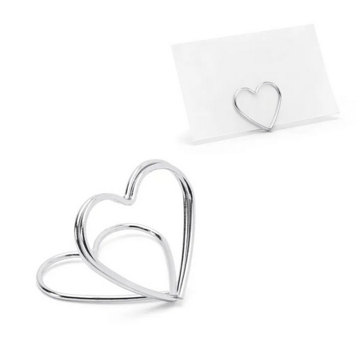 Stojaki na winietki serca srebrne 2,5 cm zestaw 10 szt.