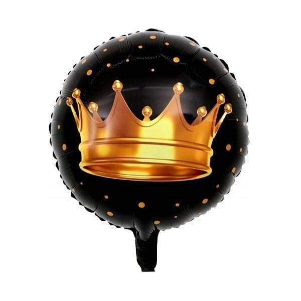 Korona balon foliowy okrągły czarno-złoty 18 cali