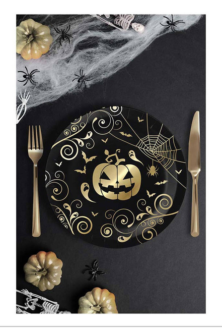 Talerzyki papierowe Dynia Pajęczyny HALLOWEEN 23 cm 6 szt.