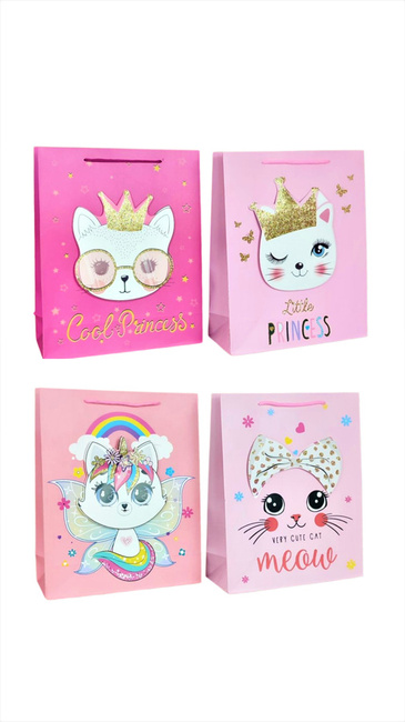 Torebka prezentowa różowa kotki 31 x 42 cm mix
