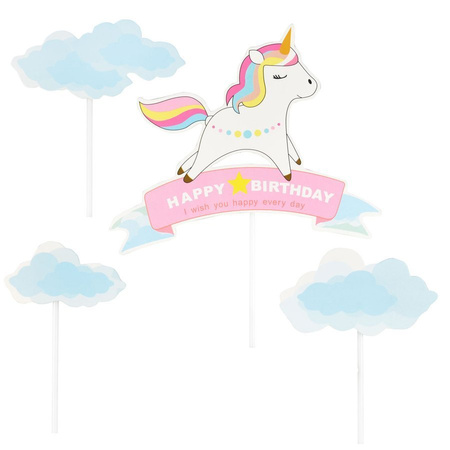 Dekoracja na tort - pikery toppery Jednorożec Happy Birthday