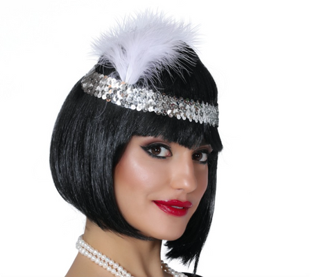 Opaska Retro zdobiona z piórkiem i cekinami różne kolory