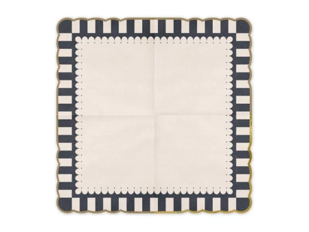 Serwetki kwadratowe ze złotym brzegiem biało czarne 33x33 cm