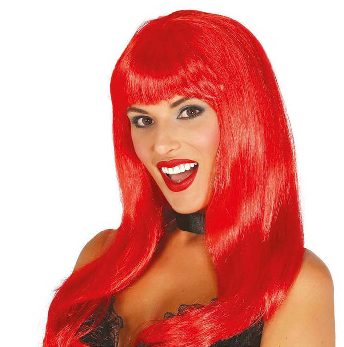 Peruka długa damska Czerwona z grzywką