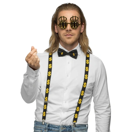 Zestaw szelki, mucha i okulary Dolar złoto czarny