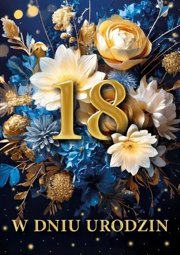 Kartka urodzinowa 18- ste urodziny KWIATY trójwymiarowa 3D 1 szt.