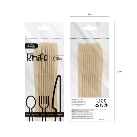 Noże plastikowe 17 cm 10 szt. złote / srebrne