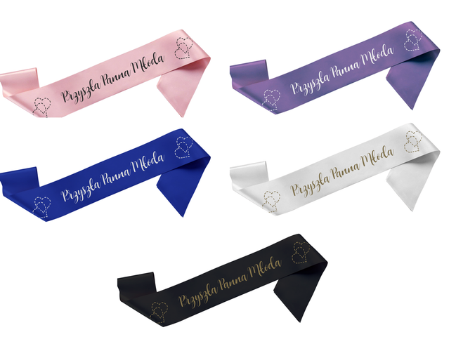 Szarfa satynowa panieński Przyszła Panna Młoda (różne kolory)