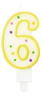 Świeczka urodzinowa "6" kropeczki żółta