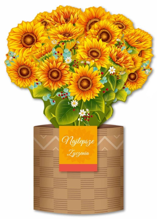 Kartka okolicznościowa 3D przestrzenna Bukiet Słoneczniki Najlepsze Życzenia