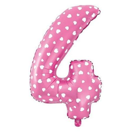 BALON foliowy CYFRA mała 40 cm RÓŻOWE SERDUSZKA