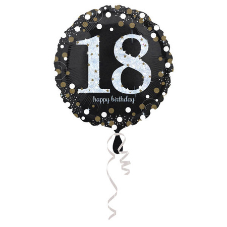 18 Happy Birthday holograficzny czarny okrągły balon foliowy Anagram 18''