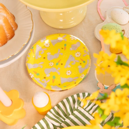 Talerzyki papierowe Zajączki Wielkanoc 18 cm 6 szt.