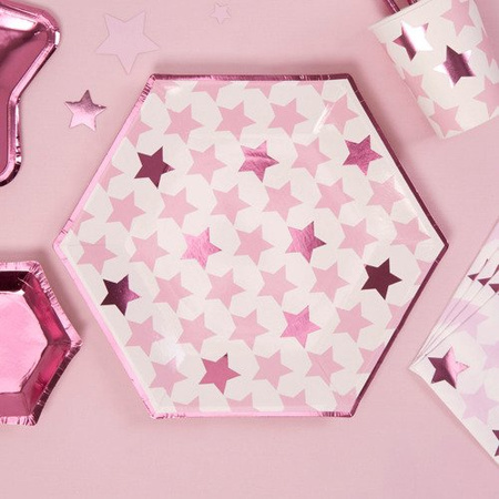 Talerzyki papierowe gwiazdki metaliczne sześciokąt rozm.L 8 szt