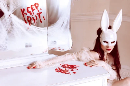 Maska Królik, 16.5x34cm BIAŁY opalizujący