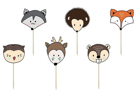 Pikery toppery Zwierzęta leśne dekoracje na tort, muffinki 6 szt