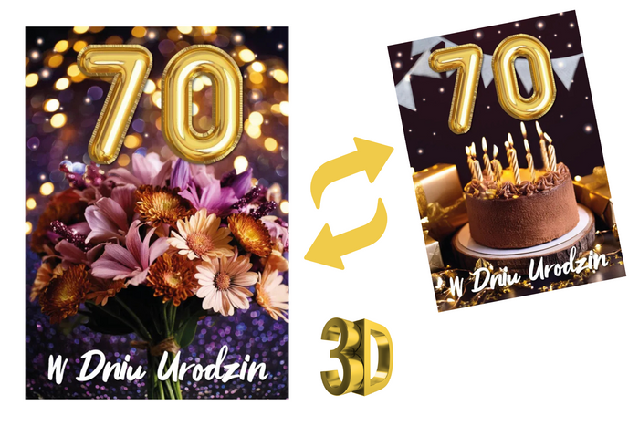 Kartka urodzinowa 70- ste urodziny trójwymiarowa 3D 1 szt.
