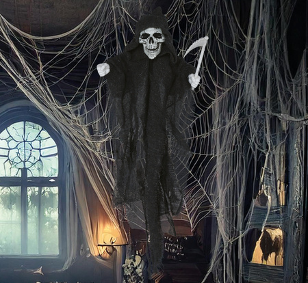 Dekoracja wisząca Kościotrup szkielet z kosą halloween 50 cm