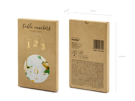 Numery na stół winietki transparentne, złote liczby 1-20