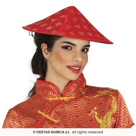 Kapelusz japoński chiński czerwony z haftem