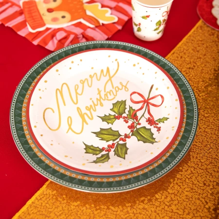 Talerzyki papierowe świąteczny wzór gałązka Merry Christmas 23 cm 10 szt.