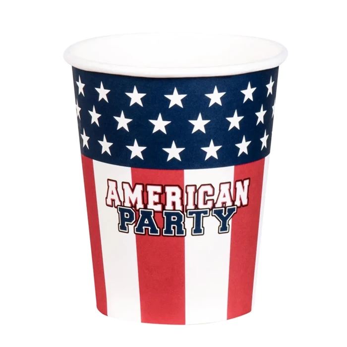 Kubeczki papierowe Flaga USA American Party 210 ml 10 szt.
