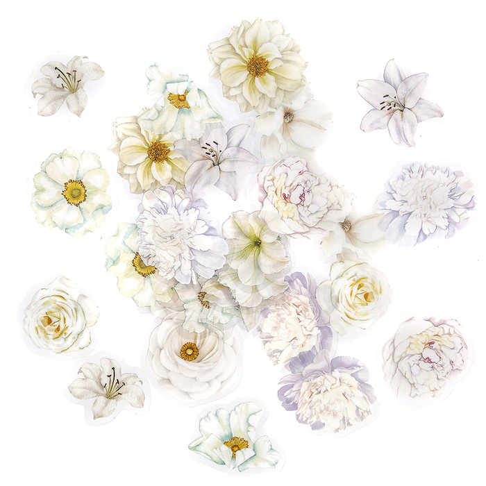 Naklejki transparentne KWIATY folia PET 30 SZT - MOONLIGHT WHITE
