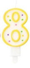 Świeczka urodzinowa "8" kropeczki żółta