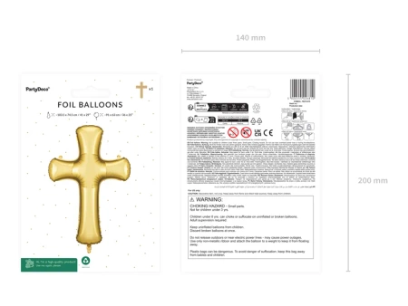 Balon foliowy Krzyż złoty 91 x 63 cm