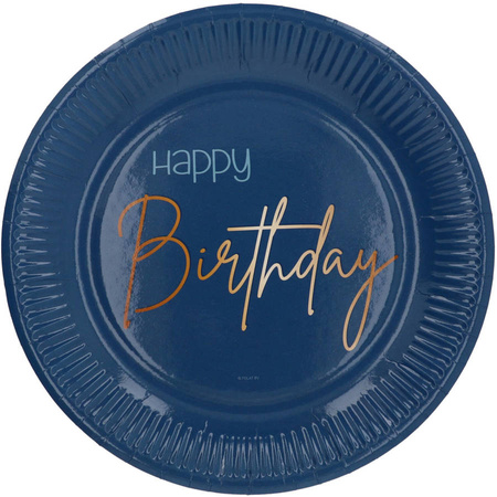 Stylowe Talerzyki papierowe Happy Birthday 23cm 8 szt. True Blue