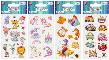 Tatuaże zmywalne wodne dziecięce mix wzorów 1 arkusz