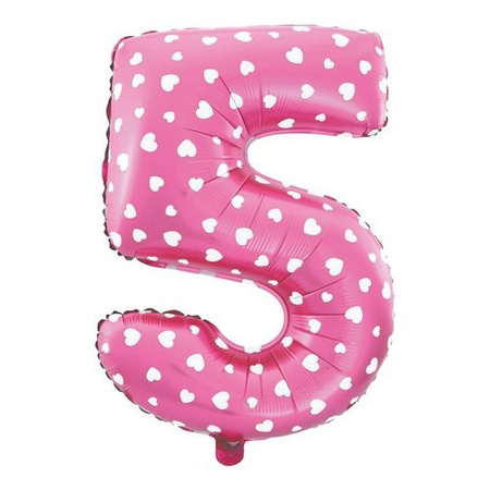 BALON foliowy CYFRA mała 40 cm RÓŻOWE SERDUSZKA
