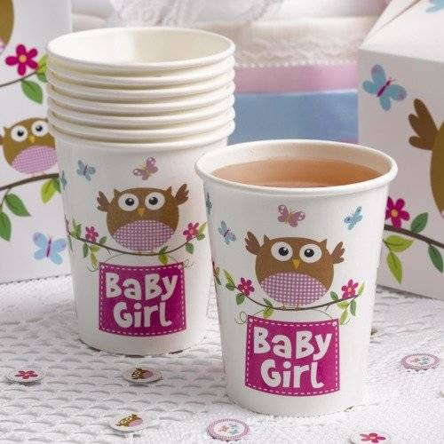 Kubeczki papierowe sówka BABY GIRL 8 szt