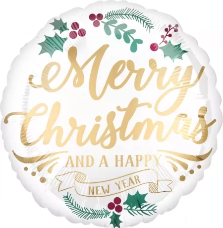 Merry Christmas and happy New Year biały balon foliowy