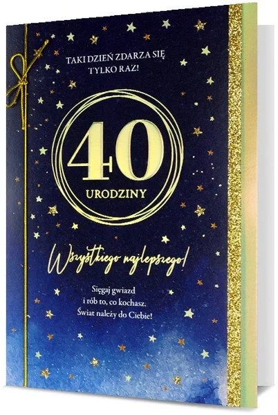 Kartka okolicznościowa gwiazdy 3D 40 urodziny 13x19 cm