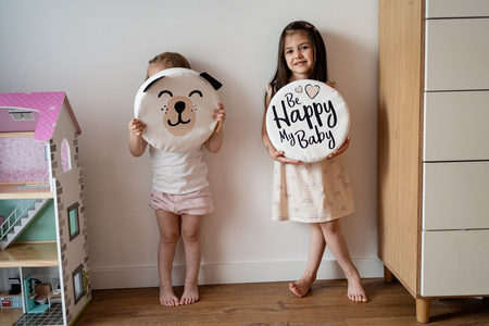 Poduszki białe ekoskóra NAPISY 1 szt. 6 cm AKSON