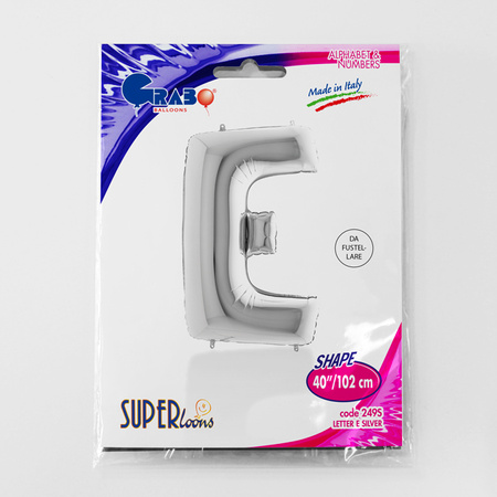 Balon foliowy litera E alfabet srebrna 40 cali