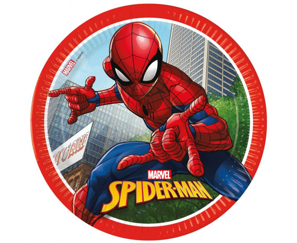 Talerzyki papierowe Spiderman Crime Fighter, okrągłe 23 cm 8 szt.