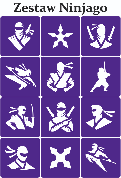 Szablony do tatuaży brokatowych Zestaw Ninjago 12 szt.